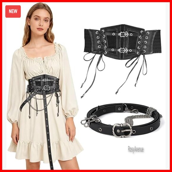 Accessories - Vintage Underbust Corset Belt Adjustable 26-30.7 Inch Waist Faux Leather Gothic